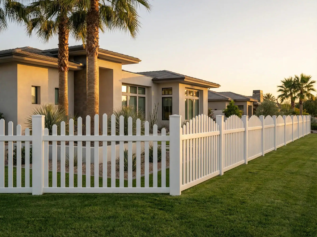 Vinyl arched picket fence with posts